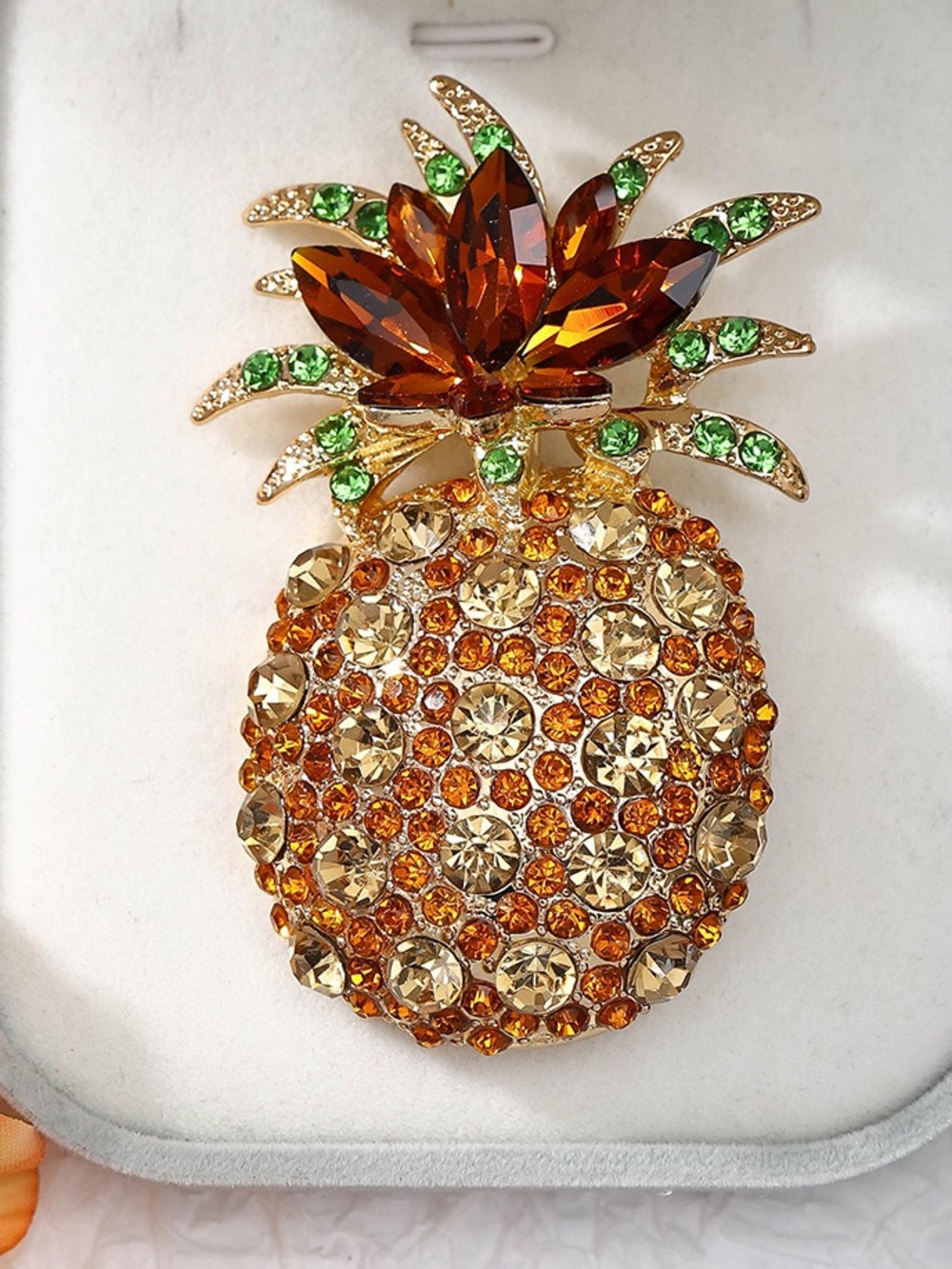 Crystal Pineapple Brooch Pin – Gold Rhinestone Fruit Lapel Pin.